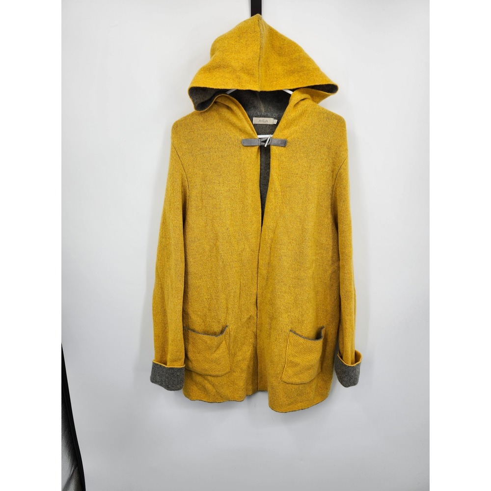 A-IDA Hooded Cardigan Women Large Yellow Wool Blend Toggle Made in Italy